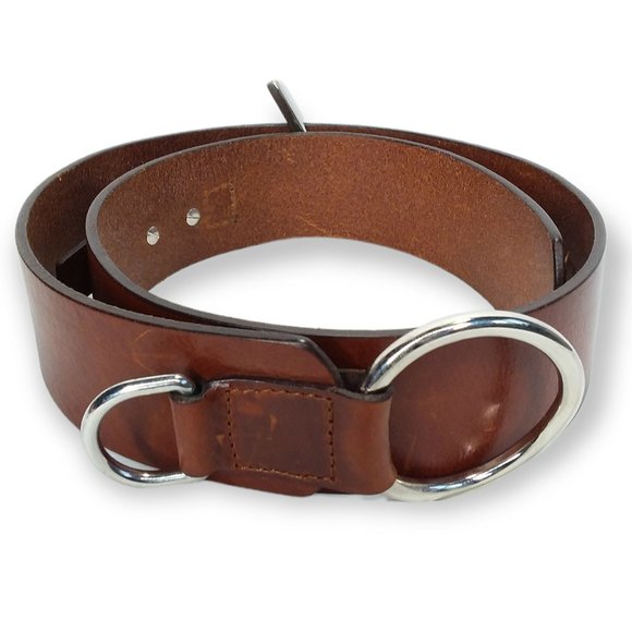 Rene Lezard Brown Leather Belt Size Medium 36 90 Silver Toggle Buckle Steampunk main image 6